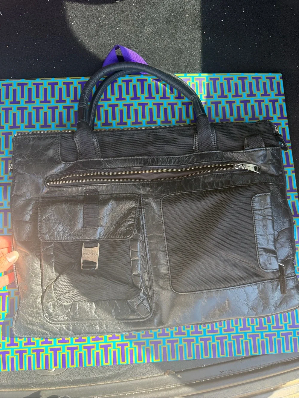 Piquadro Leather Computer Work Bag Black